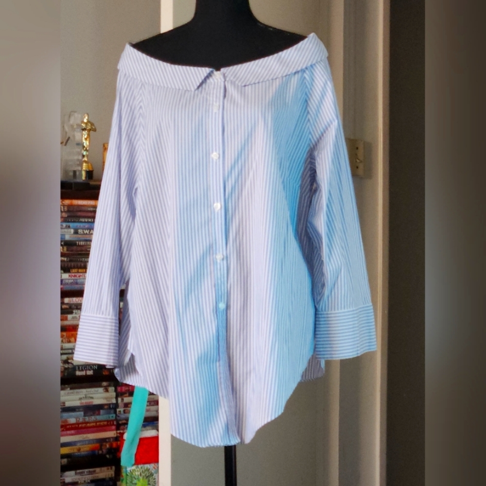 Button down off shoulder top